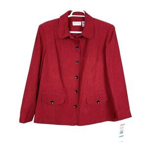 Alfred Dunner Womans 20W Jacket Blazer Faux Suede Red Button Pockets Lined